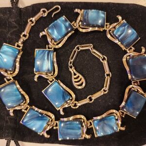 CORO Vintage 1950s Thermoset Blue Moonstone & Silver Necklace 16 Inch